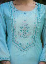 Aqua Blue Silk Embroidered Salwar suit