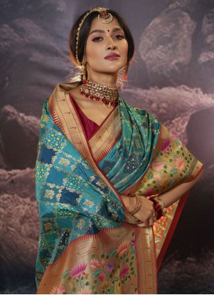Aqua Blue Viscose Weaving Designer Sari