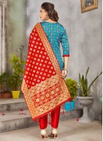 Art Banarasi Silk Turquoise Pant Style Suit
