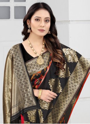 Art Banarasi Silk Weaving Contemporary Saree in Black