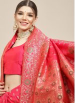 Banarasi Silk Embroidered Pink Designer Saree
