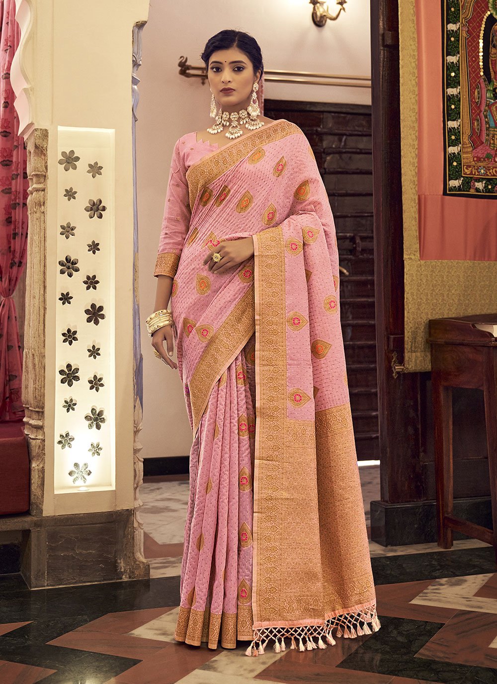 banarasi silk engagement traditional saree 63704