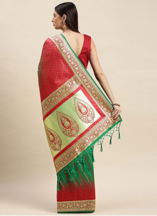 Banarasi Silk Green and Pink Traditional Designer Saree