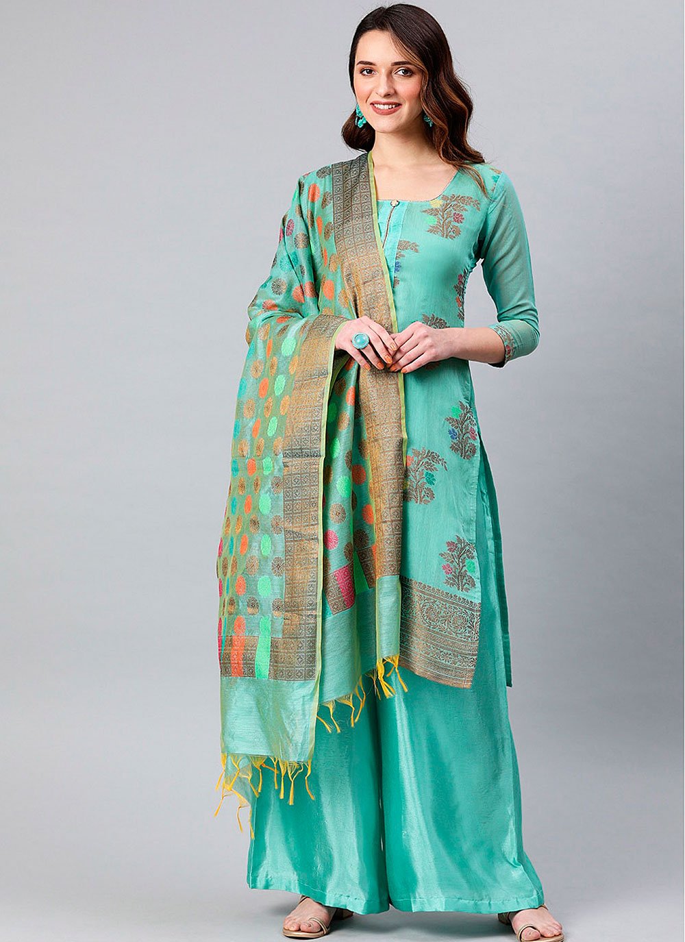 Shop Banarasi Silk Woven Designer Palazzo Suit Online : 56235 -