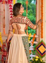 Beige Cotton  Embroidered A - Line Lehenga