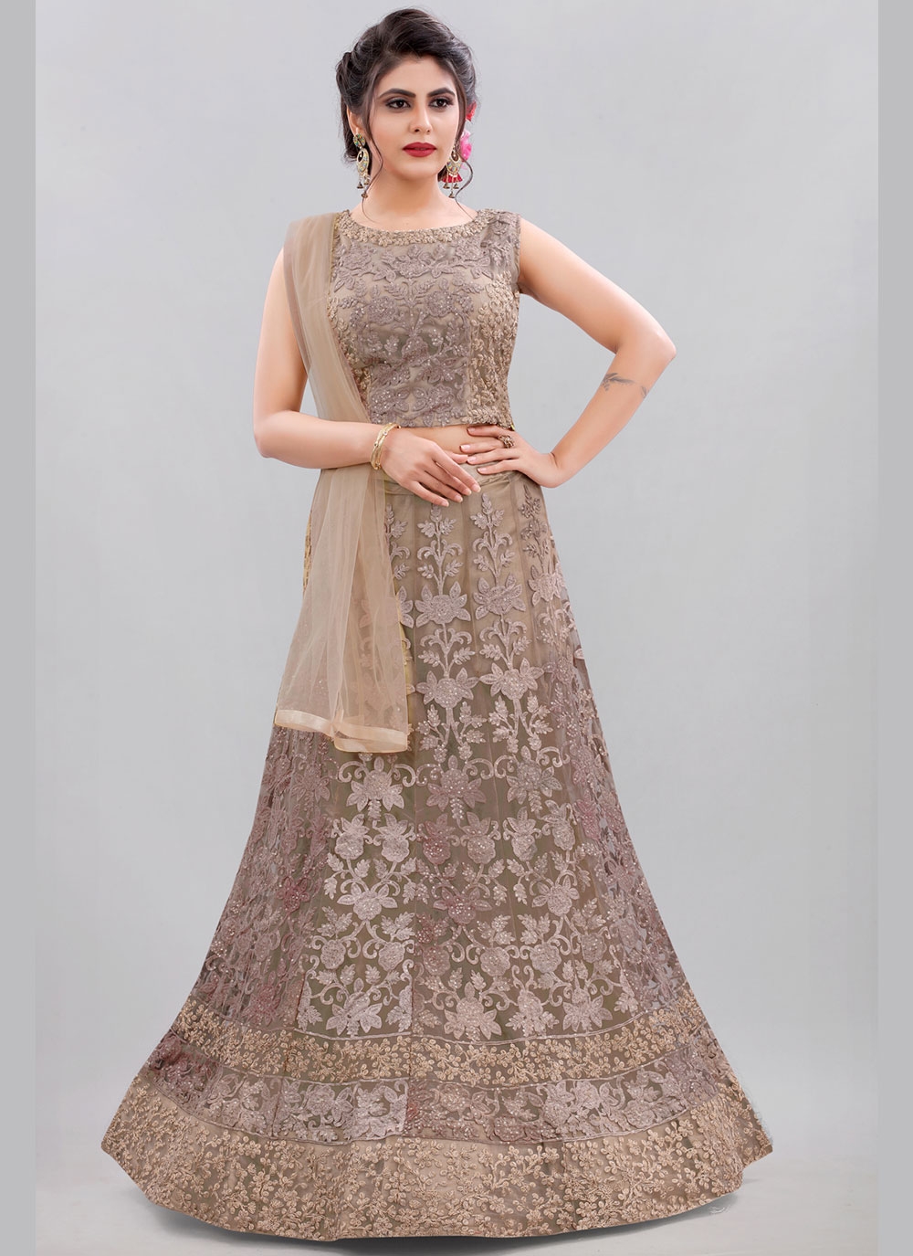 Nice Beige Net Lehenga Choli