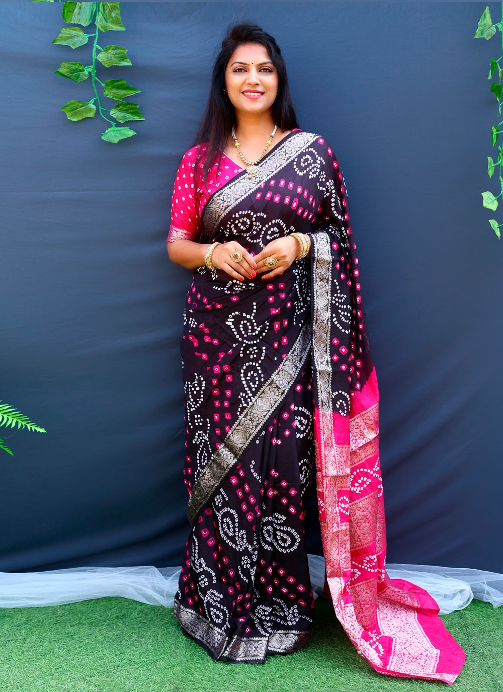 Satin Sequins Black Saree