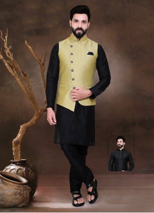 Black and Grey color Rayon fabric Nehru Jacket : 1842578