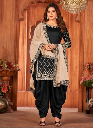 Black Art Silk Embroidered Punjabi Salwar Suit