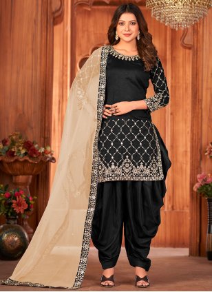 Black Art Silk Embroidered Punjabi Salwar Suit
