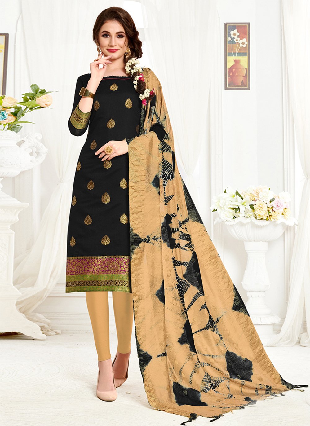 black banarasi silk pakistani straight suit 63861