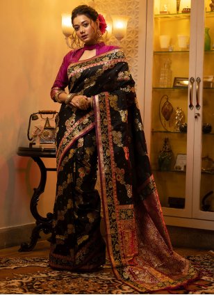 Black Banarasi Silk Weaving Designer Saree