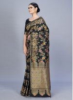 Black Banarasi Silk Woven Designer Sari
