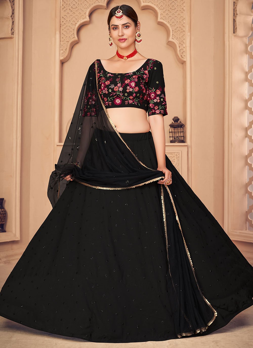 New Designer Black colour net Lehenga and embroidered choli and dupatta