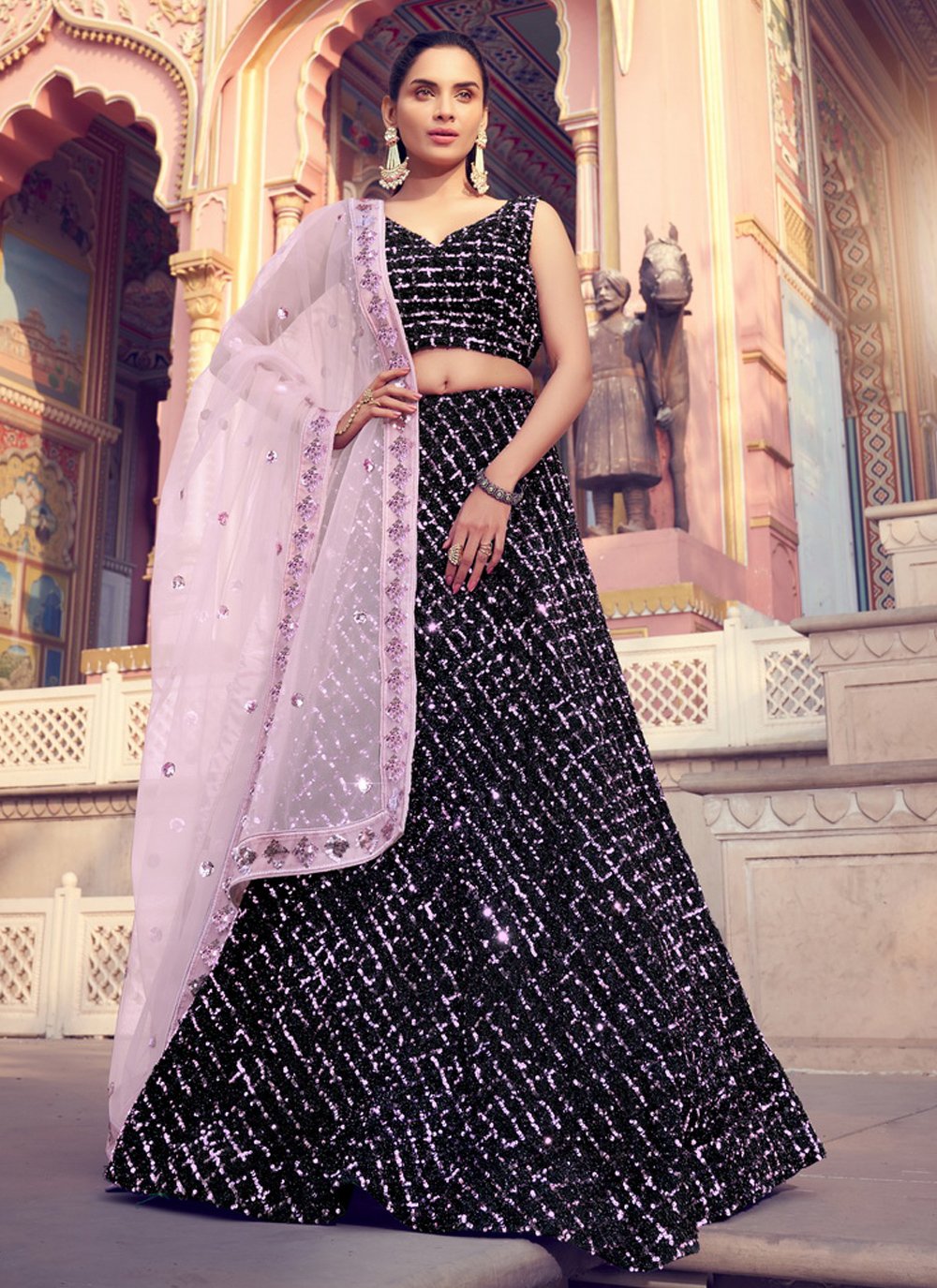 Buy Black Silk Lehenga with Black Silk Choli Online - LLCV01204 | Andaaz  Fashion