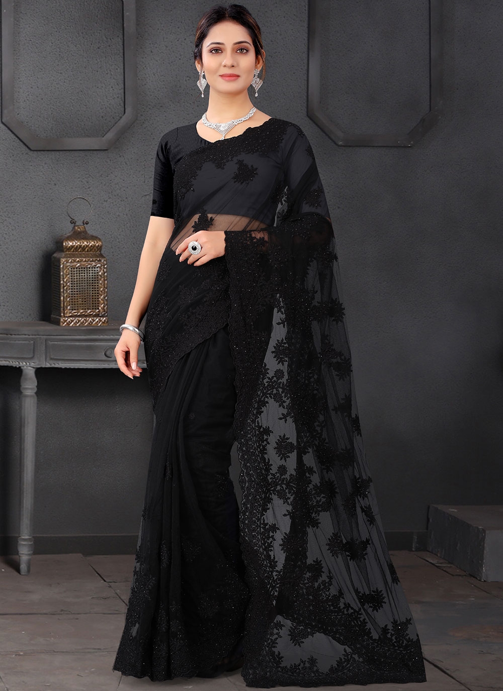 Buy online Women's Stripes Black Colored Saree With Blouse from ethnic wear  for Women by Angoshobha for ₹1939 at 50% off | 2024 Limeroad.com