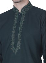 Green Cotton  Embroidered Kurta Payjama for Men