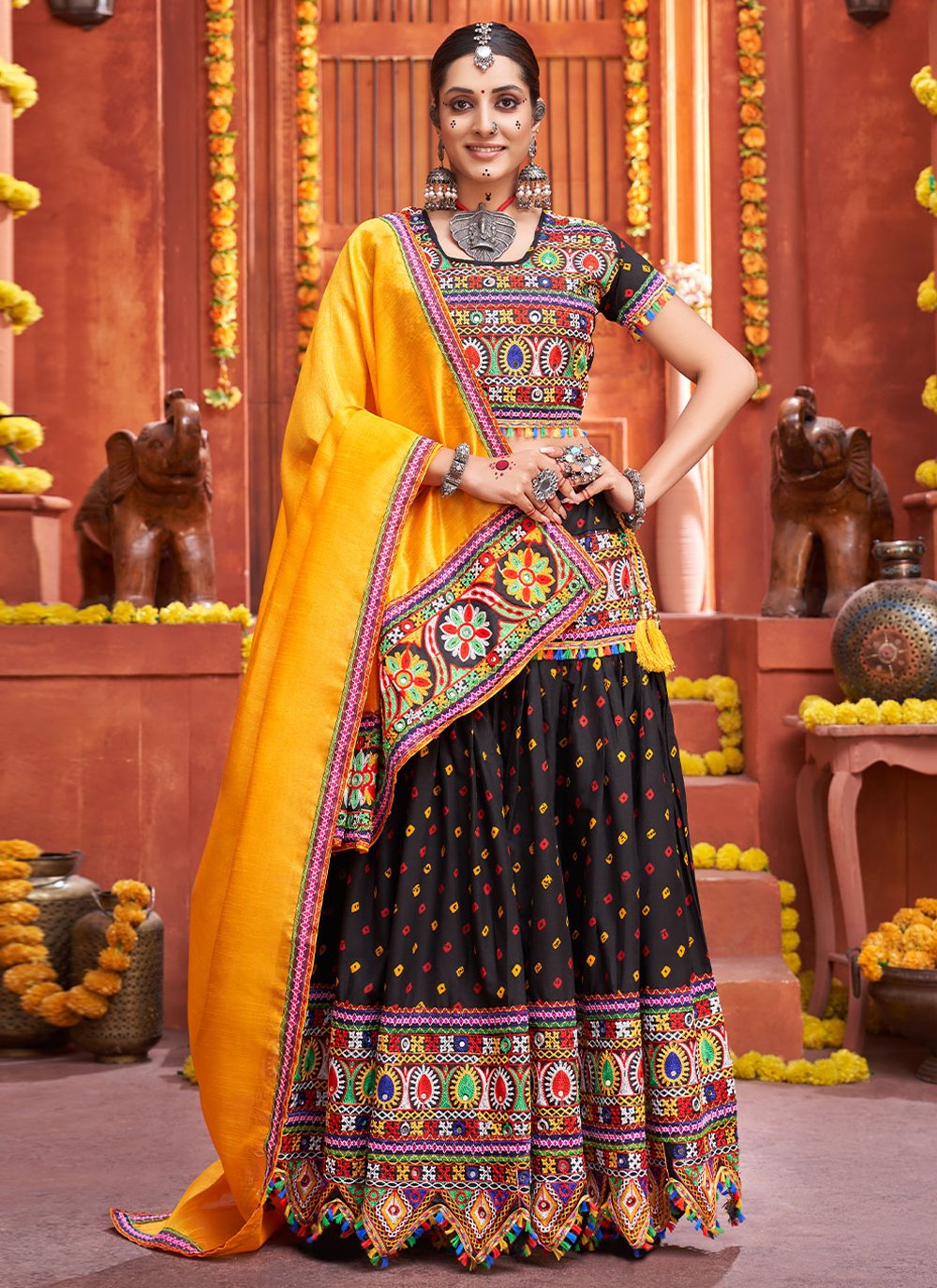 Shop Bollywood Lehenga - Black And Yellow Multi Embroidery Wedding Lehenga  Choli At Hatkay