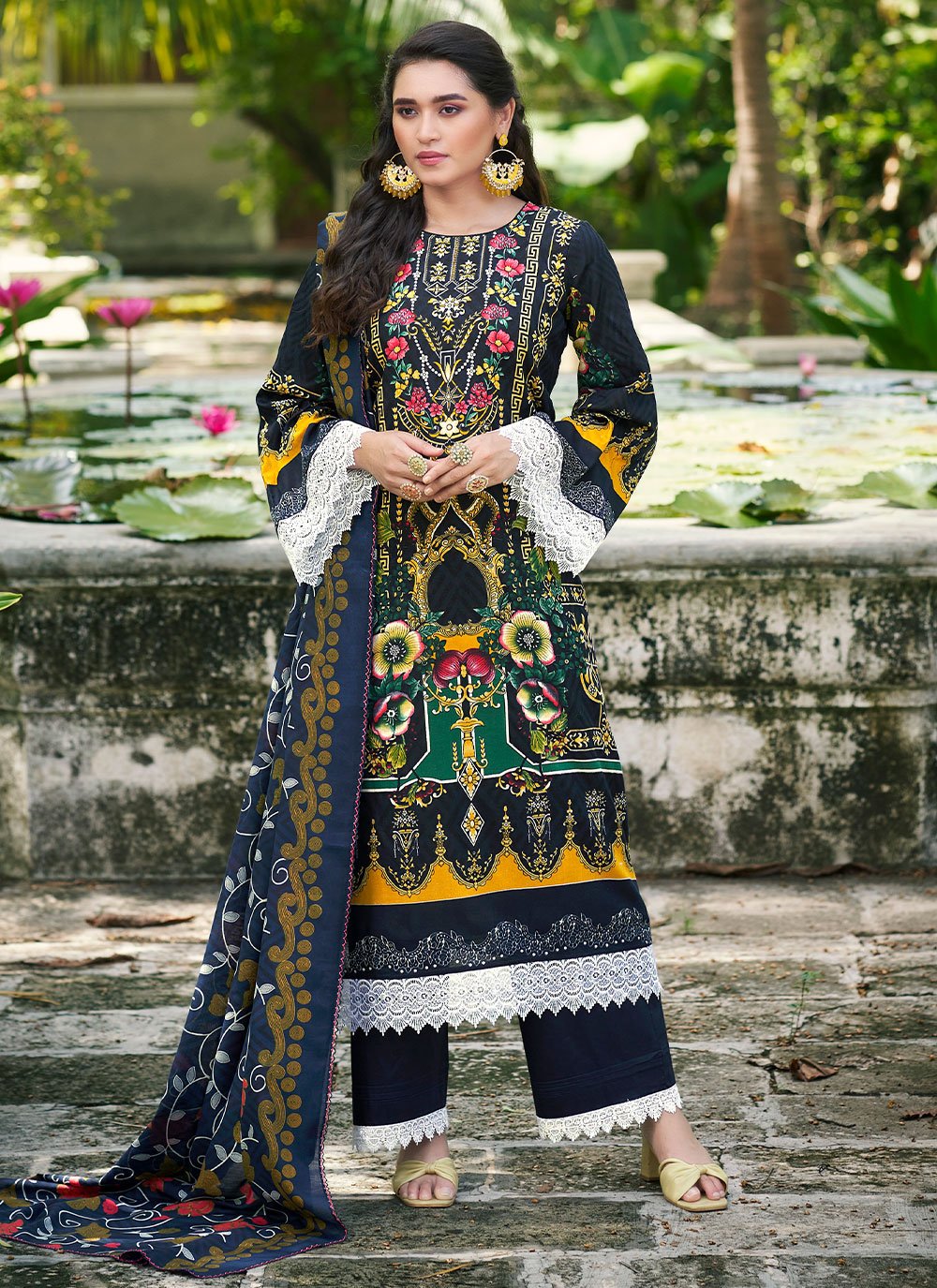Black Cotton Lace Trendy Salwar Suits