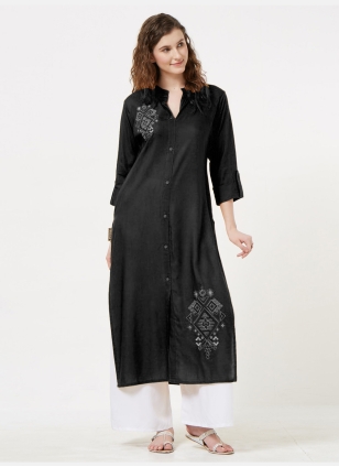 Black Festival Rayon Designer Kurti