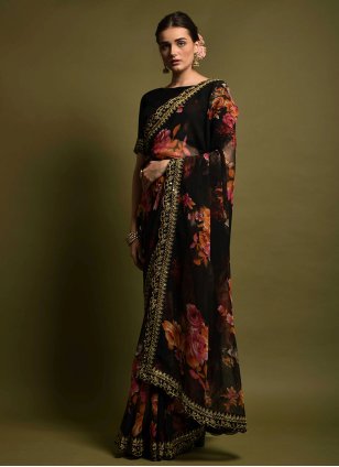 Embroidered Lycra Black Saree