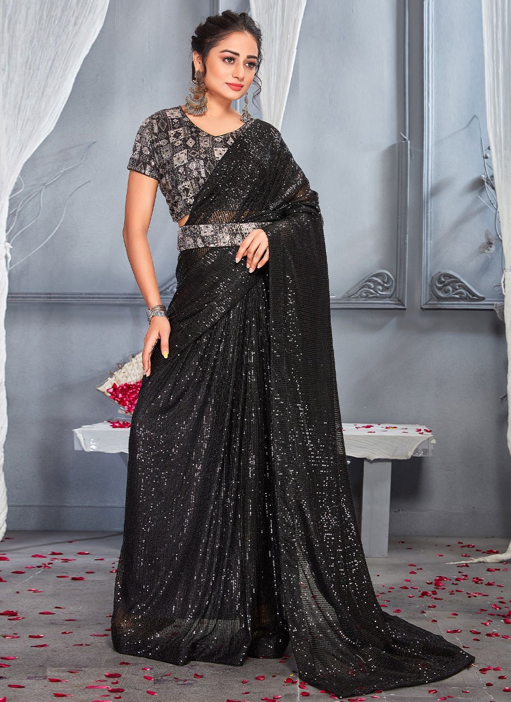 Buy Black Net Sarees Online for Women in USA