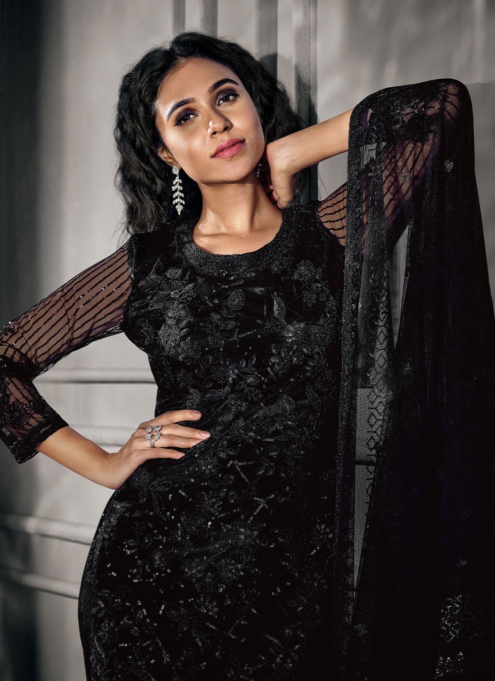 Buy Women Black Embroidered Net Fabric 3 Piece Dress(Ready To Wear) in  Pakistan | online shopping in Pakistan