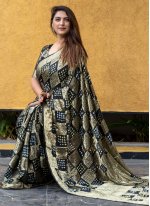 Black Pure Silk Bandhej Print Classic Sari