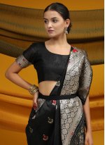 Black Tussar Silk Meena Designer Sari