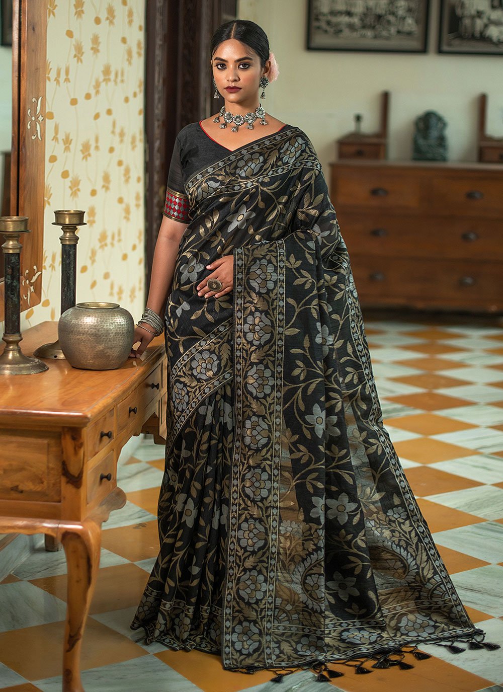 Buy Traditional Wear Teal Green Foil Printed Tussar Silk Saree Online From  Surat Wholesale Shop.