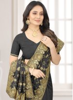 Black Vichitra Silk Embroidered Classic Sari