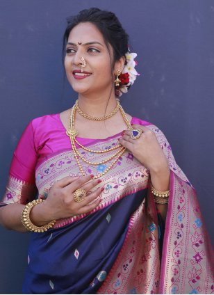 Blue Banarasi Silk Jacquard Designer Sari