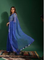 Blue Chiffon Mirror Contemporary Sari