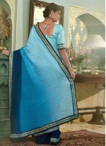 Blue Chinon Embroidered Designer Sari