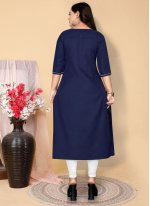 Blue Cotton  Embroidered Party Wear Kurti