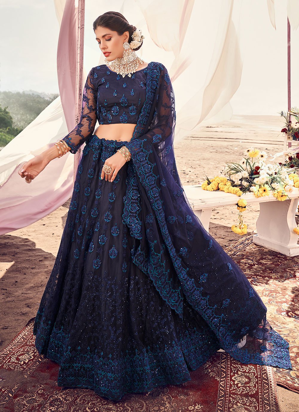 Latest Simple Unique navy blue plain lehenga choli for Indian bridal look | Plain  lehenga, Lehenga color combinations, Simple lehenga