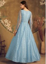 Blue Foil Print Designer Gown