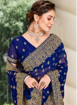 Blue Georgette Embroidered Classic Saree