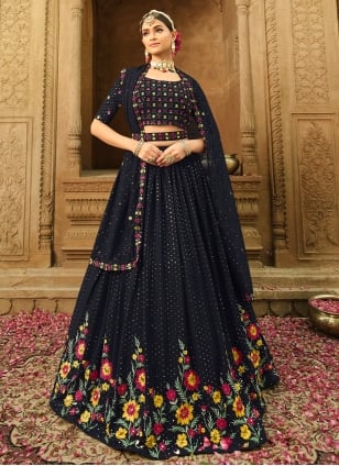 Blue Georgette Embroidered Lehenga Choli