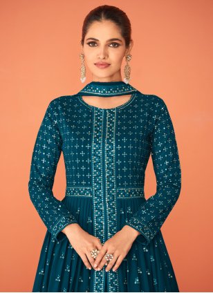 Blue Georgette Embroidered Salwar suit