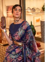 Blue Handloom Silk Weaving Designer Sari