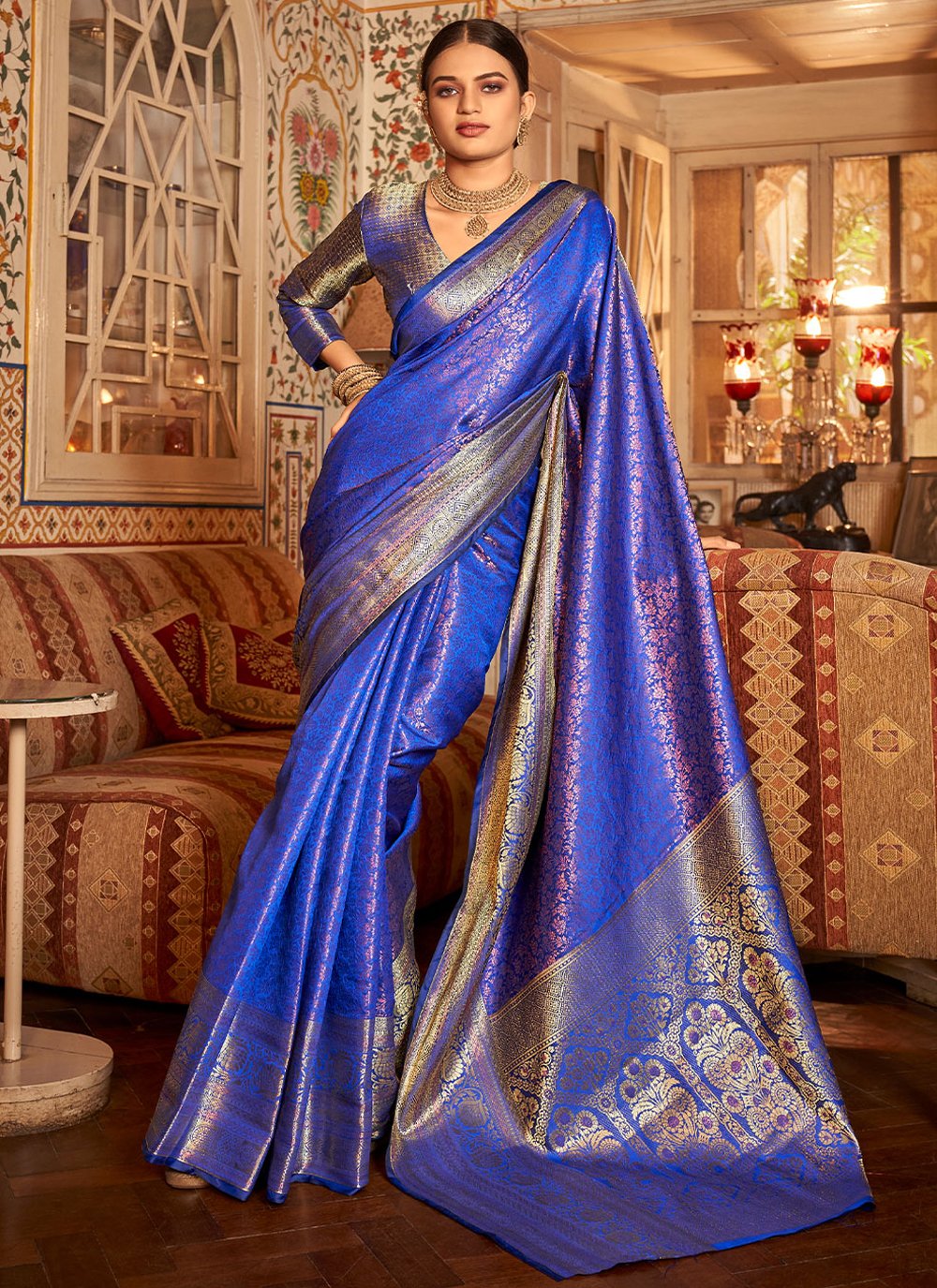 Best Kanchipuram Silk Traditional saree in Blue dvz0002635