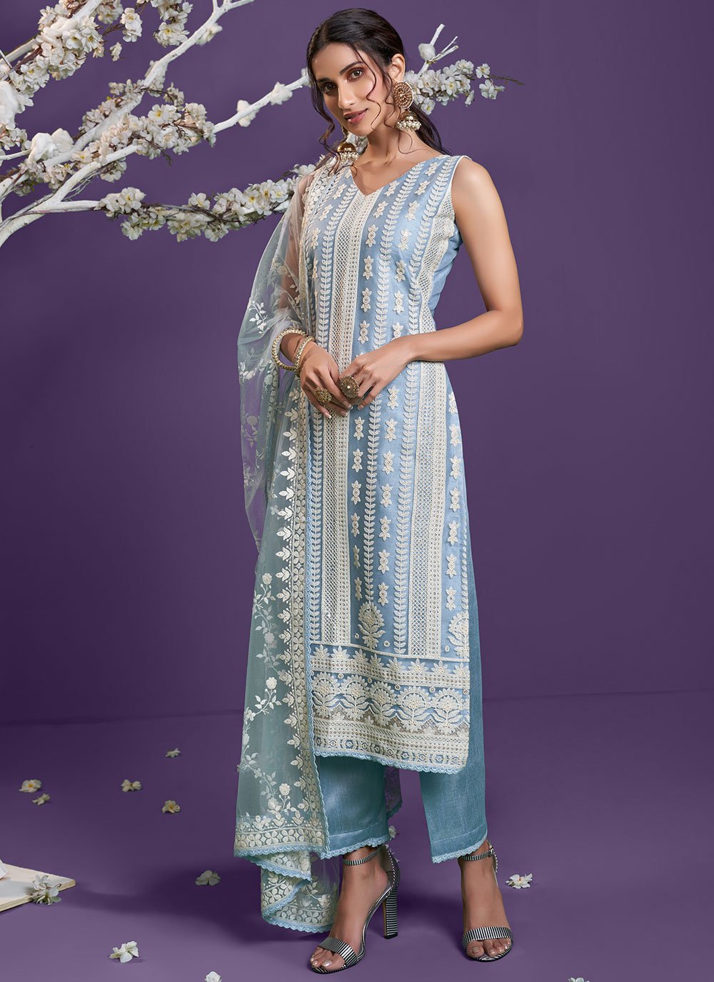 Virtual-Pink Ayesha-Takia Straight Long Churidar Salwar Kameez Suit with  Floral Zari-Embroidery | Exotic India Art