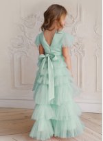 Blue Net Fancy Work Designer Gown for Girl