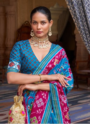 Blue Patola Silk Swarovski Classic Sari