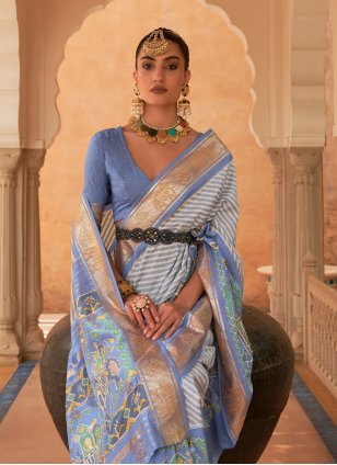 Blue Patola Silk Weaving Designer Saree