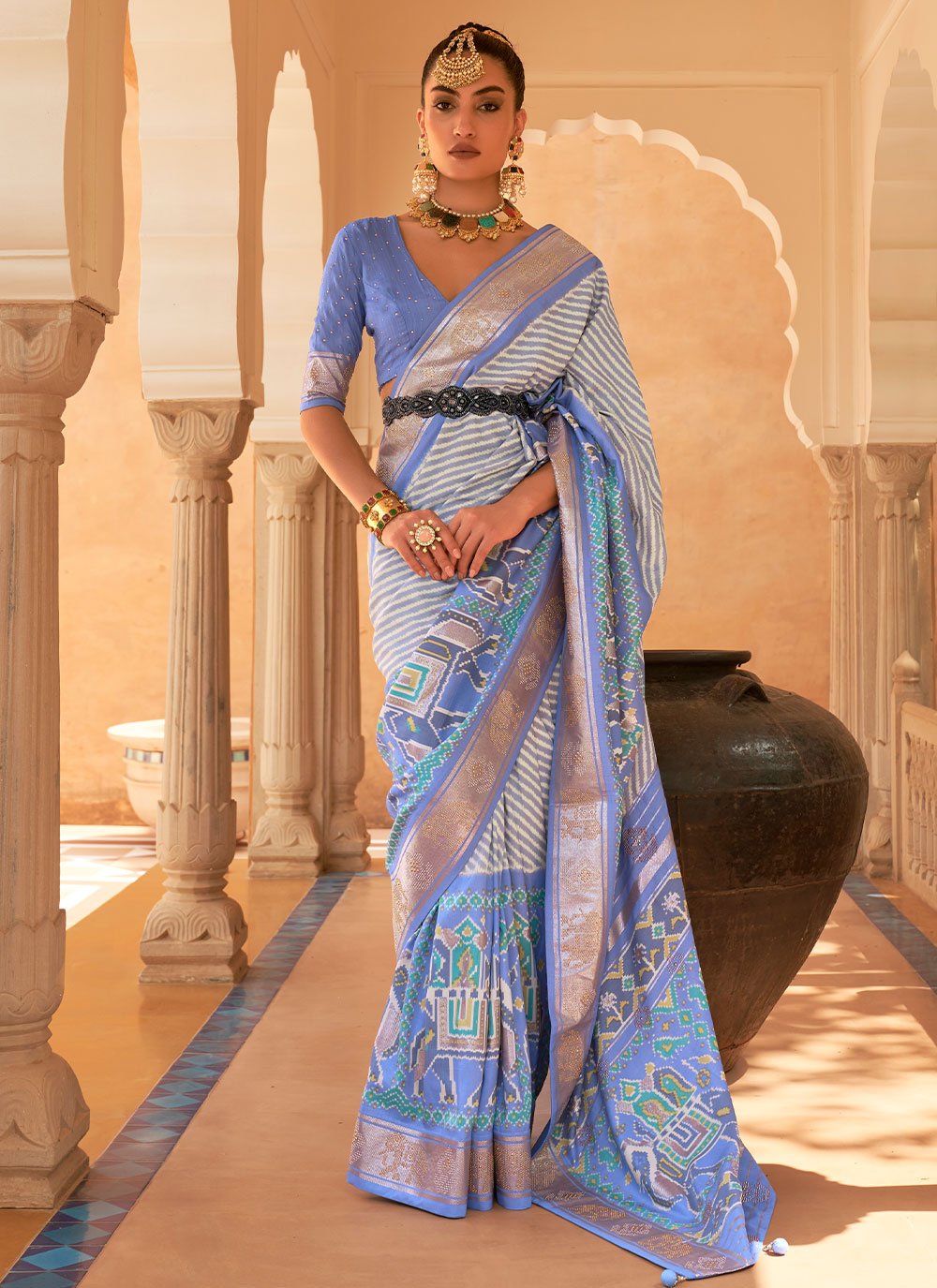 Buy Aqua Blue Fancy Fabric Designer Saree : 272086 -