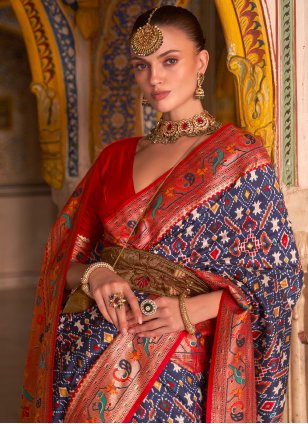 Blue Patola Silk Weaving Designer Sari