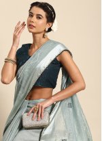 Blue Poly Cotton Embroidered Classic Sari