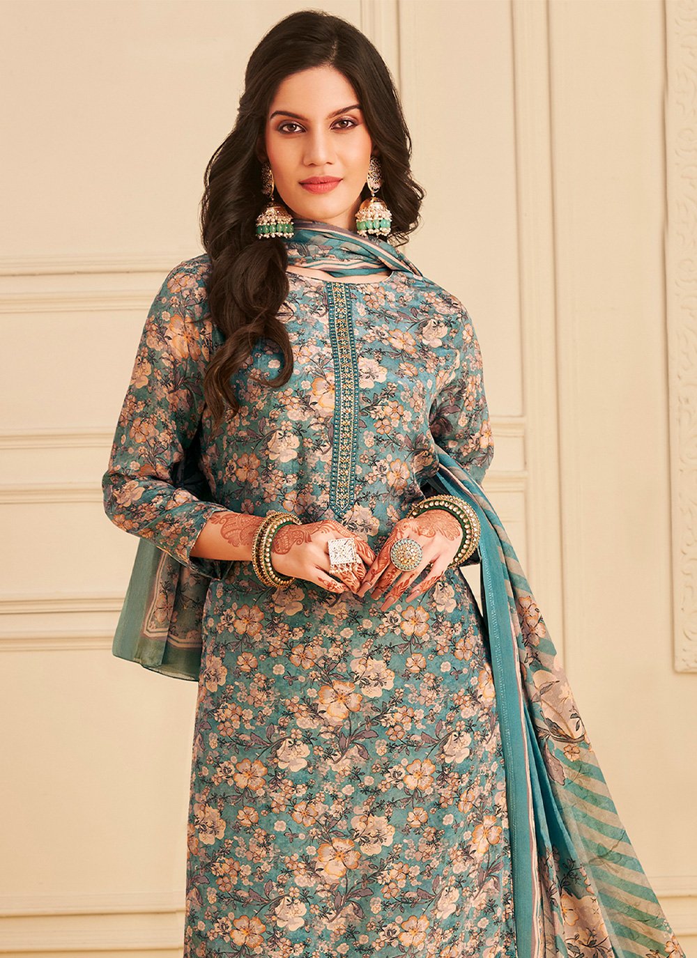 Crepe Salwar Suit With Jacquard Silk Dupatta